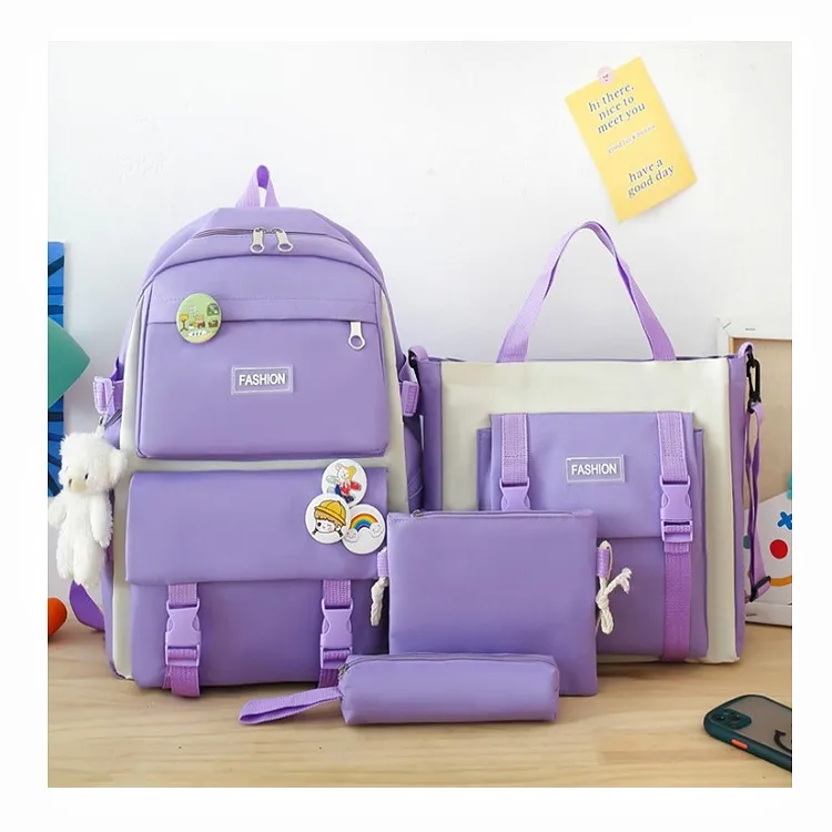 Yeni şık çanta kadınlar için okul sırt çantası okul çantası s büyük kapasiteli 4 adet Set çocuklar sırt çantası okul çantası