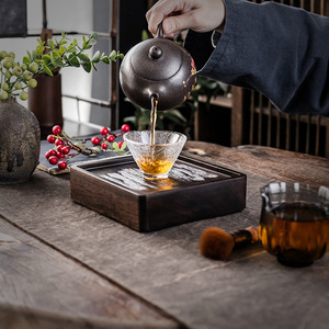 Ebony Teapot Stand Solid Wood Dry Brewing <b>Tray</b> Thickened <b>Tea</b> <b>Tray</b> Original Wood Heat Insulation Pad Stove Mat Accessories - Product Image 4