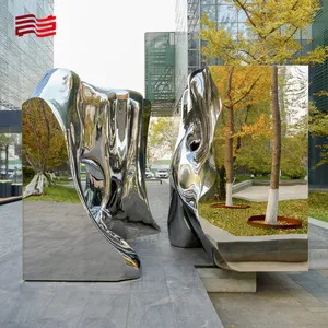 Modern Large Abstract Stainless Steel Sculpture With Mirror Finish Craft
