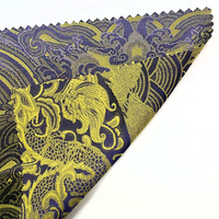 Tissu Jacquard Satiné Motif Vague Or et Violet, Matière Jacquard Tissée de Luxe pour Abaya/Robe Saoudienne