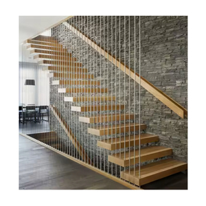 Nuova Personalizzazione di Scale Fluttuanti con Gradini Fluttuanti, Illuminazione LED, Scala in Vetro Fluttuante, Scale Dritte con Gradini in Legno - Product Image 1
