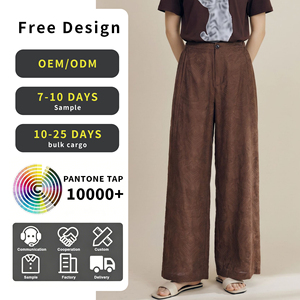 <span class=keywords><strong>Pantaloni</strong></span> <span class=keywords><strong>Palazzo</strong></span> Vintage Marrone con Ricamo <span class=keywords><strong>a</strong></span> Onde Sottili, Vita Laterale Arricciata, <span class=keywords><strong>Pantaloni</strong></span> <span class=keywords><strong>Lunghi</strong></span> e Larghi da Donna - Product Image 1