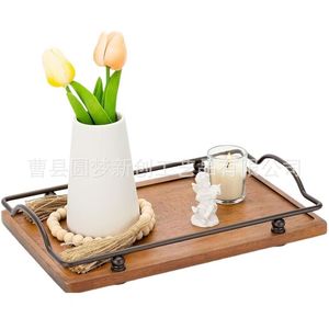 Bandeja combinada de hierro y madera, florero aromático de sobremesa, plato ornamental, plato para aperitivos de la tarde, café y frutas - Product Image 1