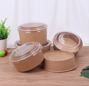 Dùng Một Lần Vòng Takeout Dầu Không Thấm Nước Bằng Chứng Bao Bì Container Súp Cốc Giấy <span class=keywords><strong>Kraft</strong></span> Salad Mì Bát Với Pet Giấy Nắp - Product Image 5
