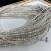 Collier en argent sterling 925 en gros, perles de riz, 2-3 mm, petites perles Keshi naturelles d'eau douce, blanches, pour la fabrication de bijoux