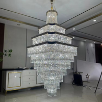 Lustre moderne en cristal de luxe pour salon villa plafond creux mezzanine escalier suspension lumière élégante design contemporain