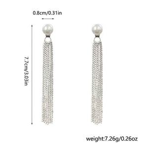 Pendientes Largos Geométricos con Borlas Dinámicas, Elegantes y de Alta Gama Franceses, Chapados en Oro, con Detalles de Perlas, Diseño Versátil, Simple y Moderno - Product Image 3