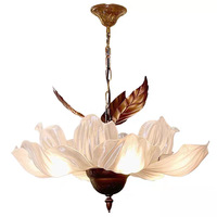 Nouveau lustre LED floral de style chinois, design pétale de la dynastie Song, corps en bronze, commande vocale ; d'inspiration rétro française du milieu du siècle