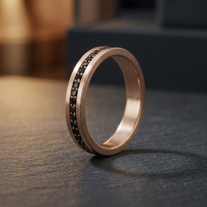 Rose Gold <b>Tungsten</b> <b>Ring</b> 18k Gold Black Cubic Zirconia Inlay Comfort Fit Wedding Band Eternity <b>Ring</b> for Engagement Bridal Shower - Product Image 2