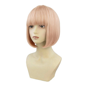 Peluca de <span class=keywords><strong>cabello</strong></span> liso corto de 120g para estudiantes, sin encaje, resistente al calor, con flequillo, para cosplay y maquillaje. - Product Image 1