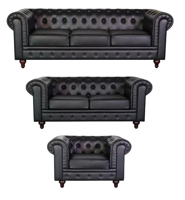 Ensemble canapé Chesterfield 1 + 2 + 3 en tissu rembourré moderne en gros SANS pour salon