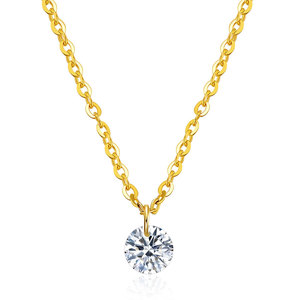 Collar con Colgante de Diamante, Corte Brillante Redondo de 6MM, Cadena de Acero Dorado, Oro Rosa, Cadena para Clavícula, Joyería para Mujer de Uso Diario - Product Image 1