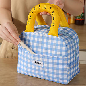 Sac de voyage cosmétique portable tendance, nouveau sac en polyester matelassé à carreaux, grande capacité, pliable, fermeture éclair, poignée souple - Product Image 5