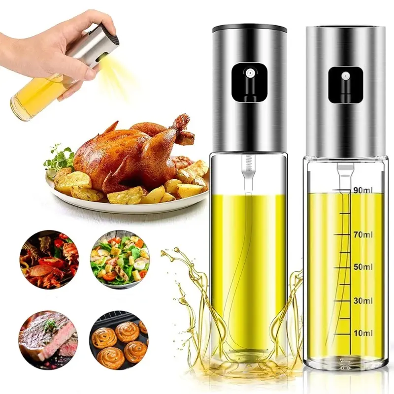 Glass Spray Bottle Kitchen Tool Spray Oiler Seasoning Condiment Bottle Pump Oil Pot Leak-Proof Grill BBQ Sprayer Oil Dispenser