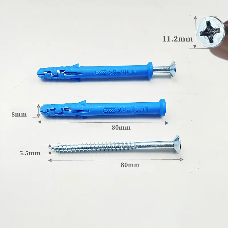 M6 M8 Fish Nylon Sleeve Anchor Blue Color Plastic Expansion Anchor Bolt with screws