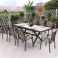 Table de terrasse et banc, mobilier d'extérieur, bureau rectangulaire en métal, tables en bois et plastique, ensemble de tables de restaurant multi-joueurs, grande table