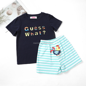Ropa de alta calidad para niños <span class=keywords><strong>Guess</strong></span> What Applique Summer Conjuntos de dos piezas Camisetas Pantalones cortos Conjuntos de ropa para niños - Product Image 2