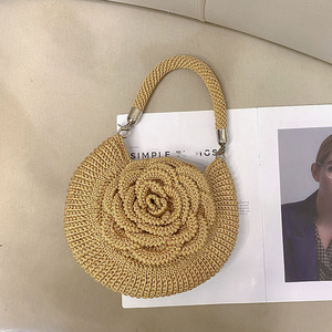 Sac à main élégant en lin tissé à la main, motif floral pastoral, style pique-nique, décontracté, simple, pour l'été, petit format, pour pièces de monnaie et rouge à lèvres, Tanjing - Product Image 3