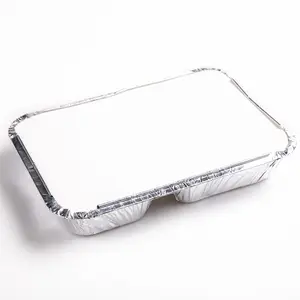 중국 제조 업체 일회용 주석 2 구획 점심 식품 상자 알루미늄 호일 트레이 패스트 푸드 포장 테이크 아웃