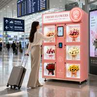 Máquina expendedora de flores frescas refrigerada con pantalla táctil, múltiples opciones de pago y sistema de refrigeración por compresor para ramos de flores