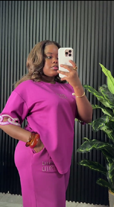 Completo Casual da <span class=keywords><strong>Donna</strong></span> 2025 Nuovo Arrivo con Motivo a Tinta Unita, Collo Regolare, Manica Lunga, T-Shirt in <span class=keywords><strong>Cotone</strong></span> Eco-Friendly per la Moda Africana - Product Image 2