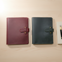 Housse de carnet A5 en cuir de vachette RR Factory avec clip pour stylo, housse de carnet en cuir véritable avec poche pour dossiers, pochette multifonction pour bloc-notes