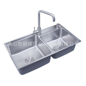 Évier de cuisine double en acier inoxydable 304 D-8043 à encastrer, poli, avec robinet - Product Image 2