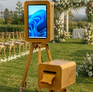 Photomaton rétro en bois abordable pour selfies et appareils photo reflex. Comprend un support d'imprimante et un écran tactile de 18,5 pouces. - Product Image 2