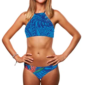 Donkerblauw Nieuwe Aankomst Mode Plus Size Badmode Polynesische Bloemen Gedrukt Sexy Bikini Vrouw Badmode Meisje Badmode