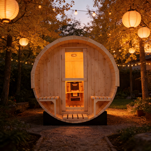 Outdoor Barrel <b>Sauna</b> - Natural White Pine Wood, Weather-Resistant Backyard Steam Room - Product Image 1