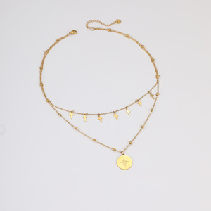 Thời trang retro hai lớp xếp chồng lên nhau Titanium thép Vòng cổ qua sao <span class=keywords><strong>David</strong></span> Mặt dây chuyền liên kết hợp thời trang thép không gỉ Chéo Vòng cổ - Product Image 6