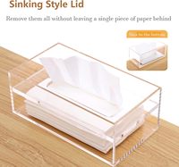 Boîte de mouchoirs en acrylique transparent porte-couvercle couvercle supérieur Rectangle distributeur de serviettes organisateur pour salle de bain, cuisine et bureau