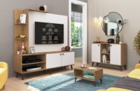 Buffet moderne de style rétro Decibel DB-AR1300, 2 portes, meubles de salon en bois, panneaux de particules MDF, couleur naturelle/blanc