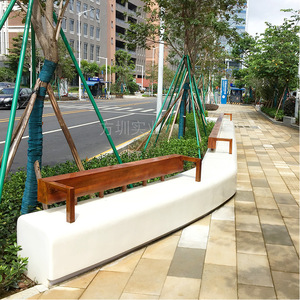 Fiberglass Outdoor Patio <b>Bench</b> With <b>Wood</b> Frame Modern Design For Urban Street Landscape Seating 4 Person Capacity Durable - Product Image 1