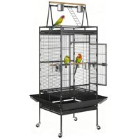 Grande cage d'intérieur pour perroquets avec aire de jeux supérieure, cadre métallique roulant, plateau coulissant pour garder l'espace de vie bien rangé