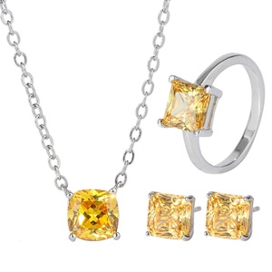 Pendientes de Moda Ecológicos de Latón Plateado con Incrustaciones de Circonita Amarilla Corte Princesa, Clásicos para Uso Diario de Mujeres - Product Image 4
