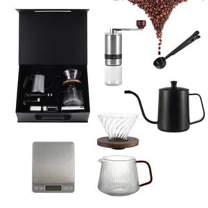 Kit de presente para café, moedor de café de cerâmica com filtro gotejador, chaleira, kit de presente para viagem, ferramentas para barista, café expresso e conjuntos de chá