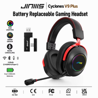 Casque de jeu Jinms Cyclones V9 Plus avec audio spatial 7.1, haut-parleur de 53 mm, deux batteries interchangeables, 150 heures d'autonomie