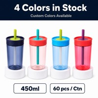 Bouteille d'eau en plastique de 15 oz sans BPA avec logo personnalisé ZB Wholesale pour enfants, résistante aux déversements, paille flexible, compatible lave-vaisselle