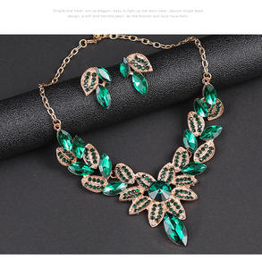 שרשרת מכירה חמה סט תכשיטים מסגסוגת פרחים מלאה סגסוגת renestone זכוכית renestone - Product Image 5