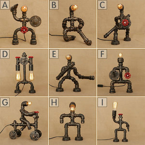Ornements en métal industriels <span class=keywords><strong>steampunk</strong></span> créatifs, lampe de table vintage rétro à LED, microphone robot jouant de la guitare, petite lampe de table pour la maison, le bureau - Product Image 6