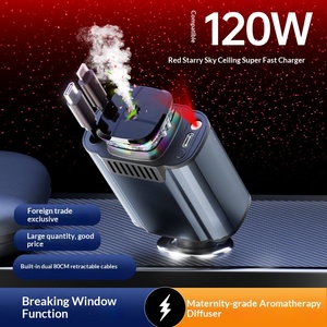 Venta Directa de Fábrica, Nuevo Cargador de Coche Multifuncional Tipo C con Luz Ambiental de Techo Estrellado, Aromaterapia, Carga Rápida de 120W - Product Image 3