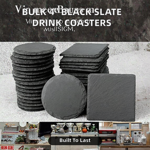 Sous-verres en ardoise écologiques en gros, 4 pouces, épaisseur 5 mm, noirs, pour boissons, vierges pour gravure laser, sous-verres ronds - Product Image 2