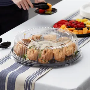 Großhandel 16 Zoll durchsichtigen Kunststoff PET Kuppel Deckel rund Catering Tray mit Deckel Runde Kunststoff Box für Kuchen