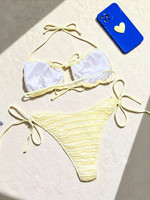 2026 Ensemble de maillot de bain sexy pour femme, bikini string plissé en tissu, pour la plage et la piscine