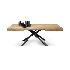 Extendable <b>Rustic</b> Oak <b>Dining</b> <b>Table</b> 180x90 Mdf Base Crossed Legs Internal Use - Product Image 2