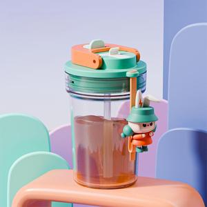 Phim Hoạt Hình Búp Bê Thiết Kế Đôi Uống Cốc Nhựa Với Một Nút Mở Xách Tay Rơm Loại Cốc Nước Cho Bé Trai Cô Gái Cho Du Lịch - Product Image 5