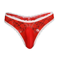 Celana Dalam Bikini Thong Renda Seksi Pria, Lingerie Gay Keren, Pakaian Dalam Transparan Berbahan Jala untuk Pria 1 Buah dalam Kemasan Kantong Opp Rajutan