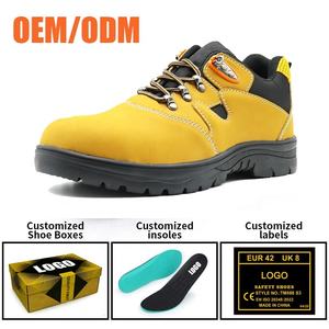 Chaussures de sécurité pour hommes en cuir nubuck <span class=keywords><strong>jaune</strong></span> à coupe basse, résistantes à l'huile, aux acides et aux alcalis, semelle en caoutchouc antidérapante, embout en acier, plaque intermédiaire en acier - Product Image 4