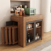 Table à manger multifonctionnelle moderne extensible avec armoire de rangement, chaises pliantes dissimulées, plateau en bois massif et ardoise, table télescopique